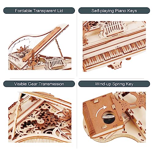 ROBOTIME AMK81 Magic Piano 3D Puzzles for Adults-Mechanical 3D Puzzles Musical Instrument-Wooden Music Box Puzzle Kit to Build-Aesthetic Desk Decor Unique Gift for Men/Women