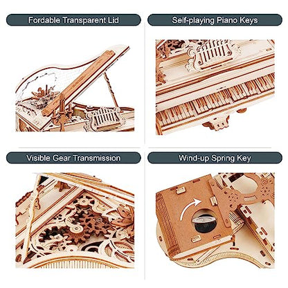 ROBOTIME AMK81 Magic Piano 3D Puzzles for Adults-Mechanical 3D Puzzles Musical Instrument-Wooden Music Box Puzzle Kit to Build-Aesthetic Desk Decor Unique Gift for Men/Women