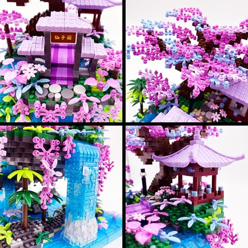 2588 PCS Cherry Blossom Bonsai Tree Building Block Sets for Adults Teens，Chinese Moon Palace Architecture Model，Micro Mini Japanese Sakura Tree House Building Kit，Creative Gift for Kids 14+