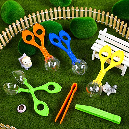 Mudder 12 Pcs Sensory Bin Tools, 6 Bug Catching Tweezers & 6 Scoopers, Hands Fine Motor Tool Set, Fine Motor Skills Toys Backyard Explorer Outdoor Tool Nature Exploration Observation