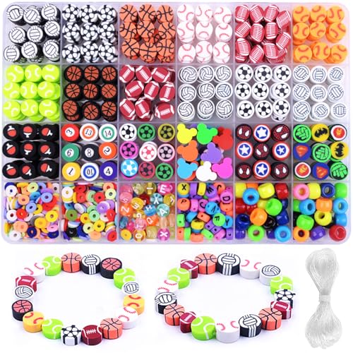 BBita 1000PCS Polymer Clay Beads Bracelet Making kit, 24 Style Cute Fun Beads Sports Ball Volleyball Softball Baseball Basketball Soccer Rugby Football Charms for Jewelry Making DIY for Women Girls - color: C1#Style 3