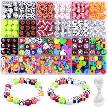 BBita 1000PCS Polymer Clay Beads Bracelet Making kit, 24 Style Cute Fun Beads Sports Ball Volleyball Softball Baseball Basketball Soccer Rugby Football Charms for Jewelry Making DIY for Women Girls - color: C1#Style 3