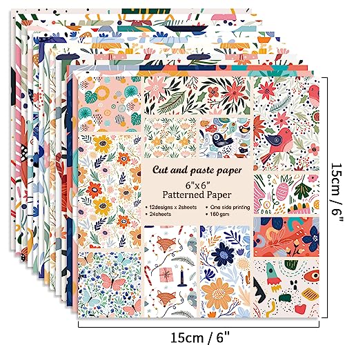 6x6" Cardstock Single Sided Scrapbooking,Craft Decorative Scrap Book Paper - color: 24sheets-flower bird