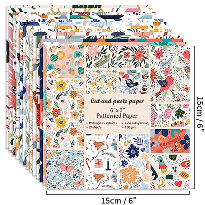 6x6" Cardstock Single Sided Scrapbooking,Craft Decorative Scrap Book Paper - color: 24sheets-flower bird