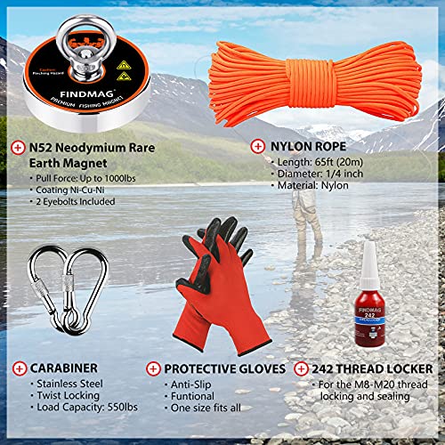 FINDMAG 1000 LBS High Power Fishing Magnet, 3.54 Inch Magnet Fishing Kit - size: 1000 LB Single Sided Magnet Kit