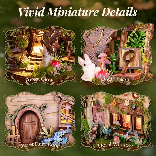 FUNPOLA Rowan’s Treehouse LED 3D Wooden Puzzle Kit, DIY Miniature Fairy Treehouse with Light, Wooden Craft Bookshelf Décor Gift for Adults