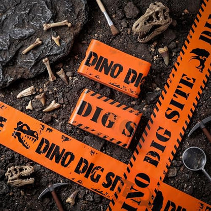 Nuanchu 2 Rolls 3'' x 98 Feet Dino Dig Site Caution Tape Party Decorations - style: Orange Dino Dig Site Caution