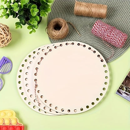XINONE 6 Pack Round Crochet Basket Bottoms, 7.87 Inch Wooden Base for Crochet Bags and Baskets, Pre Drilled DIY Basket Base with 8mm Holes for Knitting, Weaving and Craft Projects