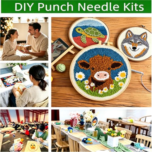 DIY Punch Needle Kits Cartoon Black Horse and Tree with Hoop 20x20cm-1 - color: 14-Black Horse