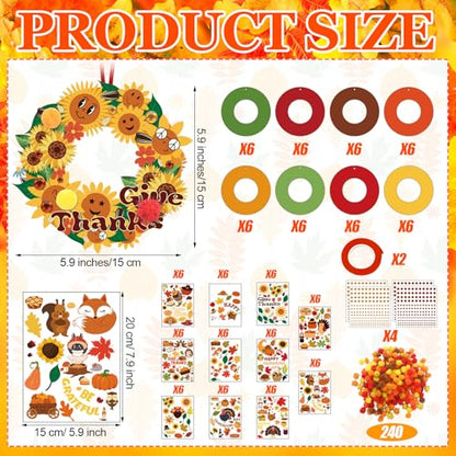 Hollowfly 48 Sets Fall Thanksgiving Paper Wreath Craft Kits - style: Thanksgiving