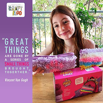 CRAFTILOO Latch Hook Kit for Kids Ages 8-12 - 2 DIY Rug Pencil Cases - color: Latch Pencil Cases Stripes