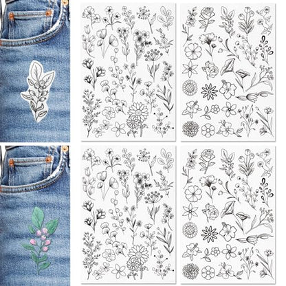 Patemby 100Pcs Embroidery Pattern Water Soluble Embroidery Stabilizers, Stick and Stitch Embroidery Paper Wash Away with Pre-Printed Pattern Design Stencils Transfer for Hand Sewing Lover Beginner - color: Flower, Pack of 2