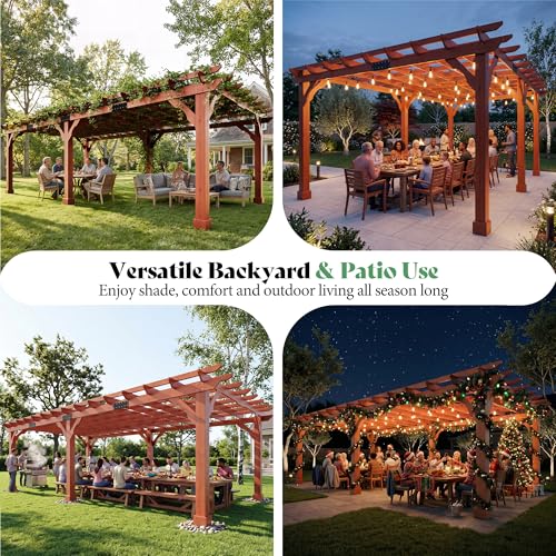AMERLIFE 12x24 FT Outdoor Wooden Pergola, Large Wood Pergola for Backyard & Patio, Solid Cedar Wood Gazebo Structure with Flip Roof Design for Garden, Poolside & Outdoor Entertaining - size: 12x24 FT