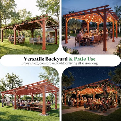 AMERLIFE 12x24 FT Outdoor Wooden Pergola, Large Wood Pergola for Backyard & Patio, Solid Cedar Wood Gazebo Structure with Flip Roof Design for Garden, Poolside & Outdoor Entertaining - size: 12x24 FT