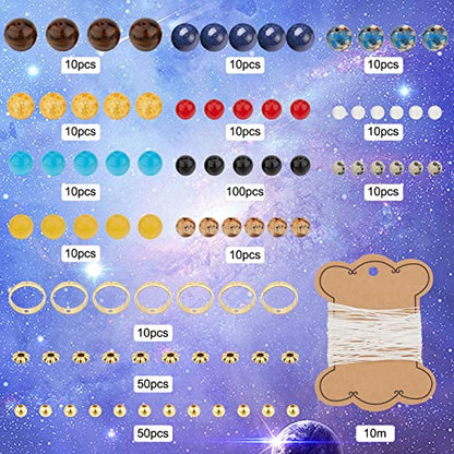 SUNNYCLUE 1 Box 300+Pcs DIY 10 Sets Solar System Bracelets Kit Galaxy Universe The Nine Guardian Planets Obsidian Beads Beading Bracelet Necklace Natural Gemstone Bead for Jewelry Making Kits Craft - color: Golden Color Rings Upgraded Beads