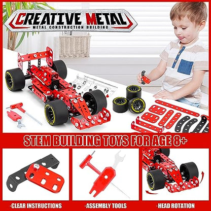 Building Car Metal Model Kits,STEM Building Toys Model Car Kits for Boys 8-12,Erector Sets 1:20 Scale Red Racing Car Metal Building Blocks for Kids Boys 8 9 10 11 12-16 Years Old