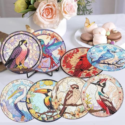 Diamond Art Coasters Kit, 8 Pieces Birds Diamond Painting Coasters Kit - color: Birds