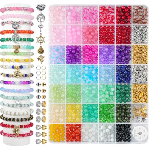 1425Pcs Glass Beads for Jewelry Making, 36 Colors Bracelet Making kit