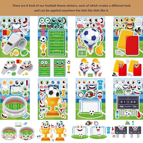 Soccer Make a Face Stickers 24 Sheets, Sports Crafts for Boys - color: Soccer