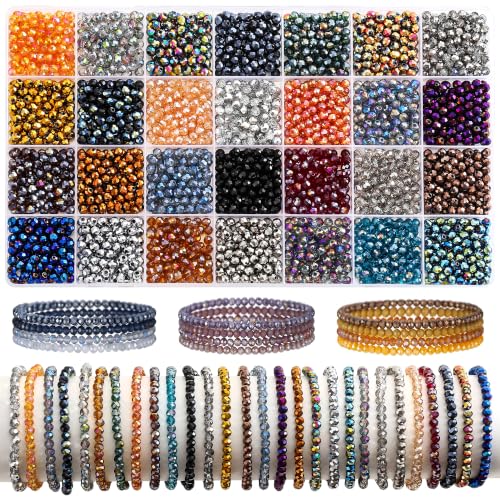 2800Pcs 4mm Electroplated Glass Beads for Bracelets Jewelry Making - color: 28 Metallic Colors