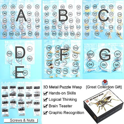 OreilleStar 3D Metal Puzzles for Adults Model Kits of Northern Giant Hornet Mechanical Wasp Building Blocks, Difficult DIY Assembly for Men (3D Metal Wasp-Silver) - style: 3D Metal Wasp-Silver