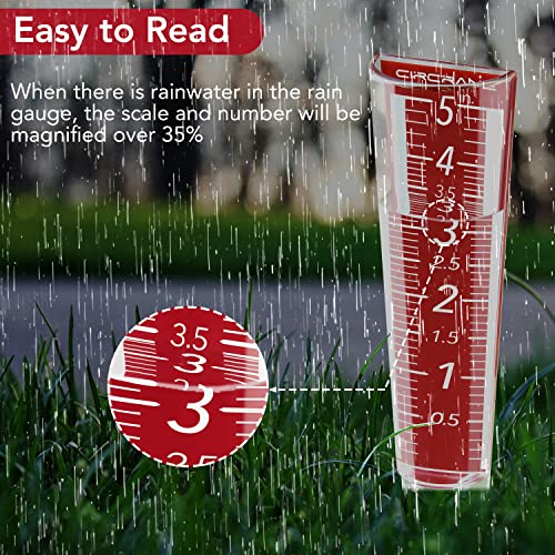 Circrane 5-Inch Capacity Outdoor Rain Gauge with Additional Hang Bracket& Stainless Steel Screws, Magnifying Scale and Numbers Design for Easy Read (Red) - color: Red