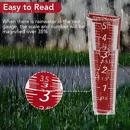 Circrane 5-Inch Capacity Outdoor Rain Gauge with Additional Hang Bracket& Stainless Steel Screws, Magnifying Scale and Numbers Design for Easy Read (Red) - color: Red