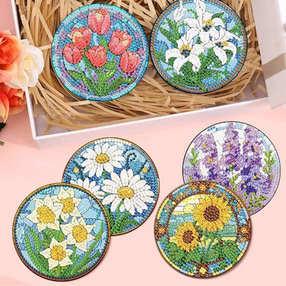 Diamond Art Coasters Kit, 8 Pieces Sunflowers Diamond Painting Coasters Kit - color: Bdwy042