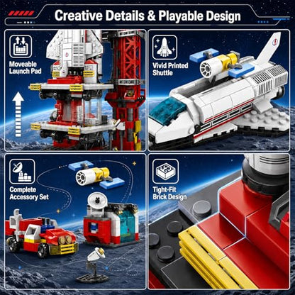 Space Shuttle Launch Pad Building Blocks Set, 1059 PCS Space Exploration Set with Rover, Radar Station, Collectible Model for Space Enthusiasts - style: Space Shuttle Launch Pad