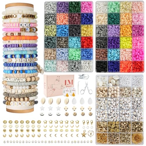 Lynnmos Clay Beads Bracelet Making Kit - 15000 Pcs, 6mm Heishi Disc Beads - DIY Jewelry Making Kit with 2 Boxes, Charms, and Gift Pack for Creative Designs and Crafting Fun - color: Multicolor Deluxe