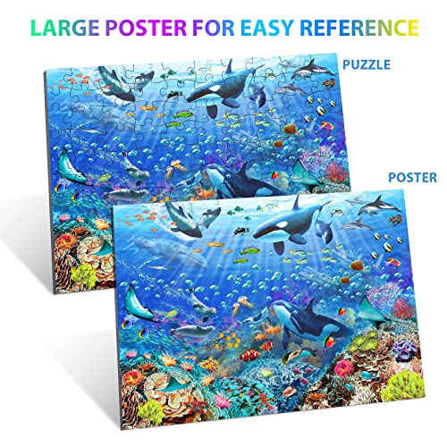 Puzzles for Kids Ages 4-8 6-8 8-10 Year Old - Underwater Scene - 100 Pieces Jigsaw Puzzle for Kids Learning Educational Puzzles for Boys Girls (with Sturdy Box) - color: Underwater Scene