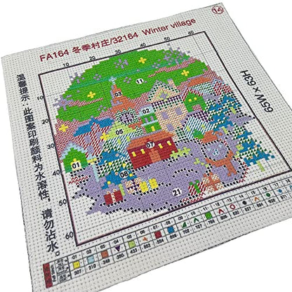 Howie's Needlepoint Cross Stitch Kits, 11CT Pre-Printed Pattern Needlepoint Kits, Full Range of Stamped Starter Kits (Winter Village, 8.3 x 8.3 Inch) - color: Winter Village