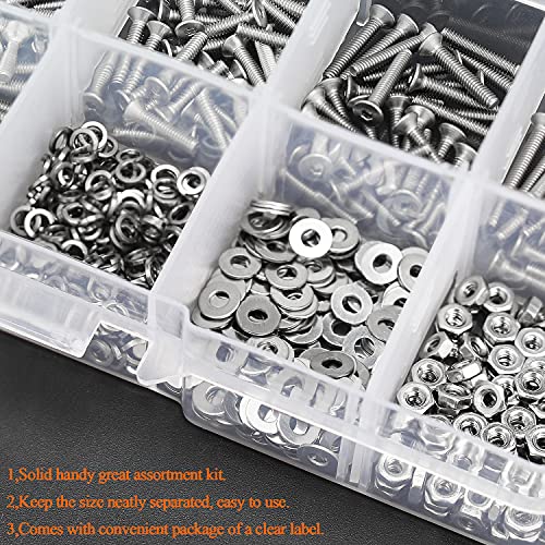 HELIFOUNER 420 Pieces M2 x 6mm /8mm /10mm /12mm /16mm /20mm, 304 Stainless Steel M2 Countersunk Socket Cap Screws Nuts Washers Kit - size: ['M2']