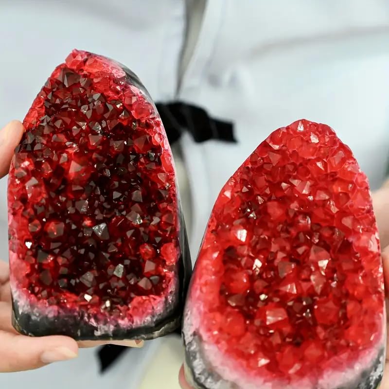 1Pc Claret Raw Geode, Crystal Cluster for Home Feng Shui Ornaments Energy Stone Healing Tools Meditation Feng Shui Decoration,Stone Display Piece, Mineral Specimen (300-400g) - size: 300-400g