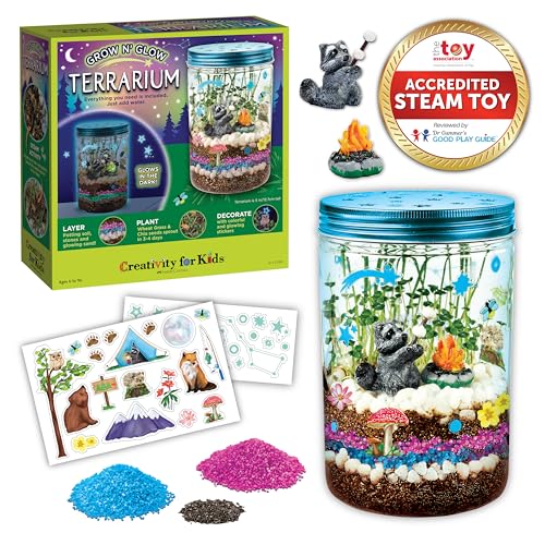 Creativity for Kids Grow 'N Glow Terrarium Kit - Educational Science Kits | Screen Free Summer Fun Activities | Gifts for Boys and Girls | Craft and STEM Projects (Ages 6+) - style: Racoon