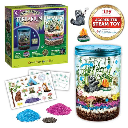 Creativity for Kids Grow 'N Glow Terrarium Kit - Educational Science Kits | Screen Free Summer Fun Activities | Gifts for Boys and Girls | Craft and STEM Projects (Ages 6+) - style: Racoon