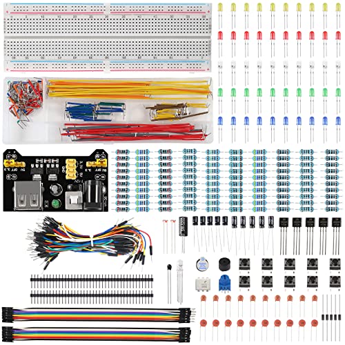 Electronic Breadboard Component,Electronic Fun Kit with 830 Tie Point Breadboard,Bundle,Power Supply,Jumper Wires,Resistors,LED for Arduino for Raspberry Pi