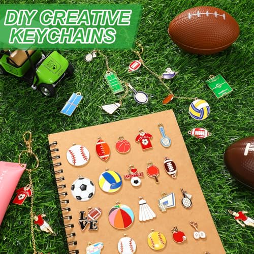 VioraWhite 213 Pcs Sports Theme Keychain Making Kit Ball Bag Charm Kit Lip Gloss Keychain 100 Football Volleyball Table Tennis Basketball Baseball Charms 32.81 ft Gold Chains for DIY Crafts Women - style: Sports Theme