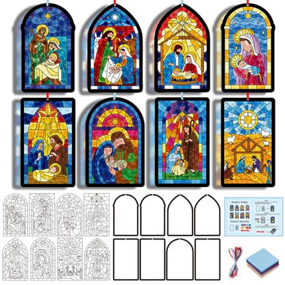 Tinlade 32 Set Nativity Scene Suncatchers Crafts Christmas DIY Activities - style: Nativity