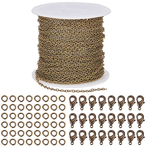 SUNNYCLUE DIY 33 Feet Antique Bronze Curb Cable Chain Link Necklace 1.5x2mm Links with 30 Brass Lobster Claw Clasps and 100 Brass Jump Rings Antique Bronze Jewelry Making Chain for Bracelet Necklace - color: Antique Bronze 2mm
