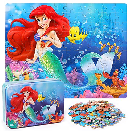 LELEMON Pretty Puzzles for Kids Ages 4-6,100 Piece Puzzles for Kids Ages 4-8,Educational Jigsaw Puzzles in a Metal Box,Childrens 100 Piece Puzzle Games Puzzle Toys for Girls and Boys - color: 100pcs Pretty Girl