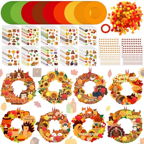 Hollowfly 48 Sets Fall Thanksgiving Paper Wreath Craft Kits - style: Thanksgiving