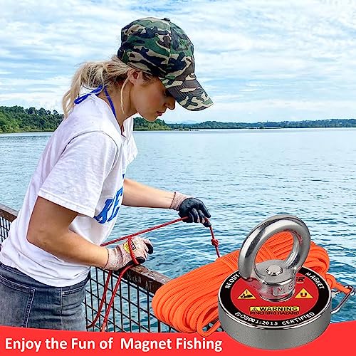 MUTUACTOR Powerful Fishing Magnet,Φ1.89” Neodymium Rare Earth Magnet Heavy Duty,350lbs Strong Pulling Force Round Magnets with Eyebolt Hooks for Salvage,Recovery and Retrieval - style: 350lb Magnet with Rope--Φ 1.89"