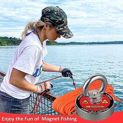 MUTUACTOR Powerful Fishing Magnet,Φ1.89” Neodymium Rare Earth Magnet Heavy Duty,350lbs Strong Pulling Force Round Magnets with Eyebolt Hooks for Salvage,Recovery and Retrieval - style: 350lb Magnet with Rope--Φ 1.89"