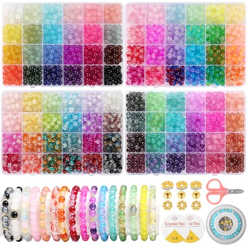 Glass Beads for Jewelry Making, 4 Types 96 Colors Glass Beads for Bracelet - size: 8mm