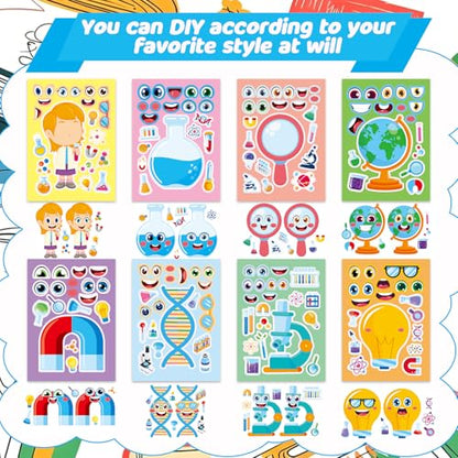 24 Sheets Science Make a Face Stickers, Make Your Own Science Stickers Mix and Match Sticker for Home School Classroom Crafts Activities Reward Birthday Party Favors - style: Science