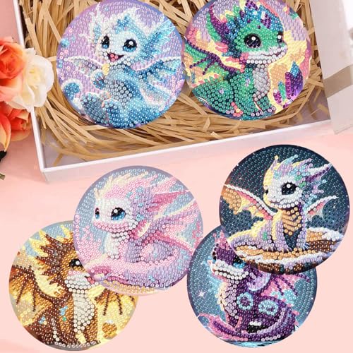 Xylogist 8 PCS Dragon Diamond Art Coasters for Adults with Holder 4X4 inch - color: Dragon Coasters