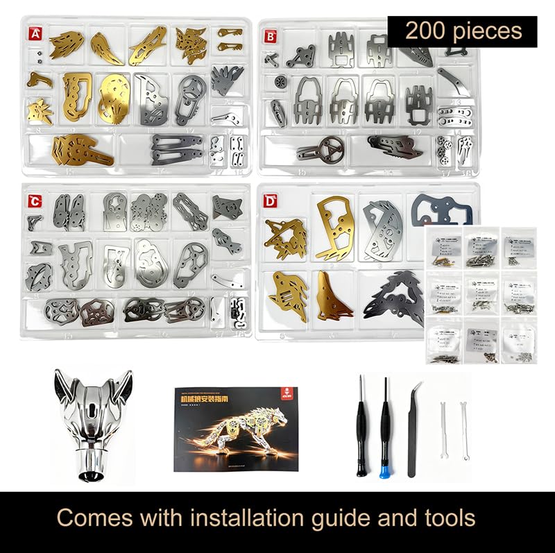 3D Metal Puzzle for Adults,Mechanical Animal Wolf Puzzle Building Set，3D Metal Model Kits, Brain Teaser Puzzles DIY Assembling for Stress Relief - A Collectible Gift for a man and boy (Black) - color: Black