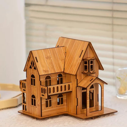 Log Cabin 3D Wooden House Puzzle,DIY Mini Building Model Kit，009 - color: 009