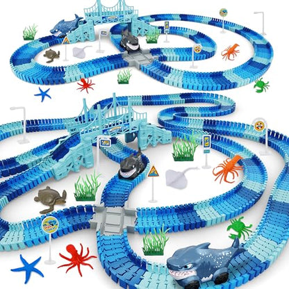 Track Race Car Toys for Kids, Create A Ocean World Race Road Race Tracks - color: Blue-shark